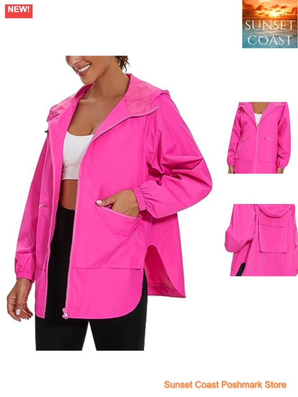 Waterproof Polyester Rain Jacket Hooded Windbreaker Coat for Women